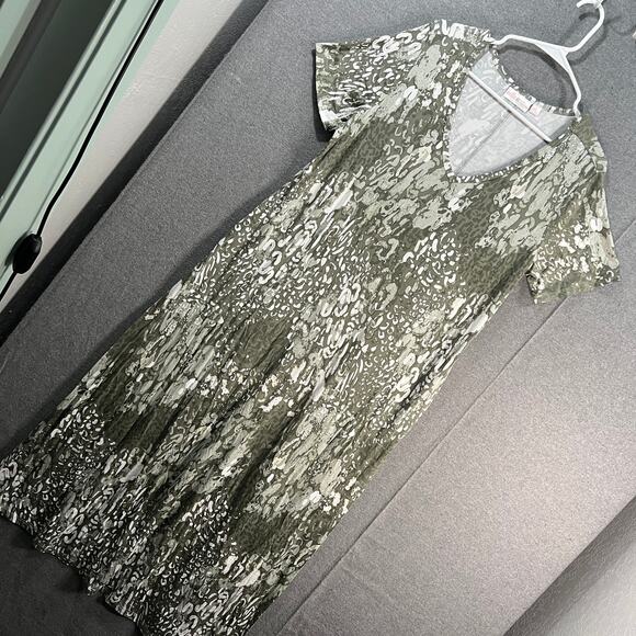 Belle by Kim Gravel Regular Print V-Neck Maxi Dress Green Melange Medium - Picture 1 of 13